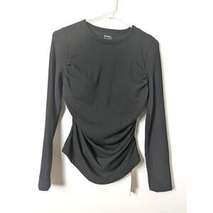OGL Move Brami Top Size L Black Long Sleeves Built In Bra Ruching Stretch NEW